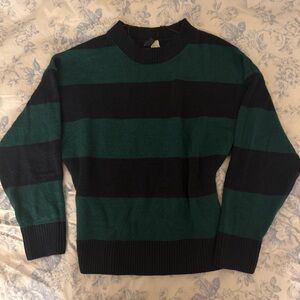 Women’s Green and Navy blue Striped Crewneck Sweater